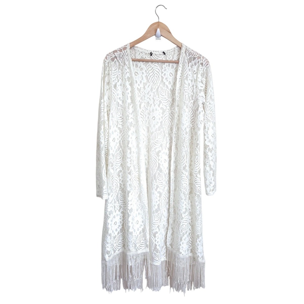 Romantic Womens Lace Fringe Boho Fairy Duster Cardigan One Size White Festival